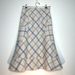 PINORE Wool Blend Off-White Gray Light Blue Skirt Ruffle Hem Lined Size Small